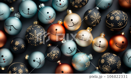 Beautiful different Christmas tree toys, new year decoration, copy space, postcard 106822331