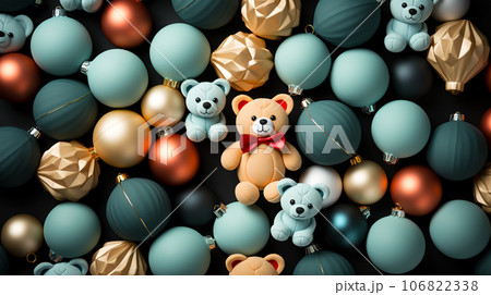Beautiful different Christmas tree toys, new year decoration, copy space, postcard 106822338