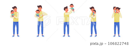 Man Daddy Caring for His Little Son Boy Vector Set 106822748
