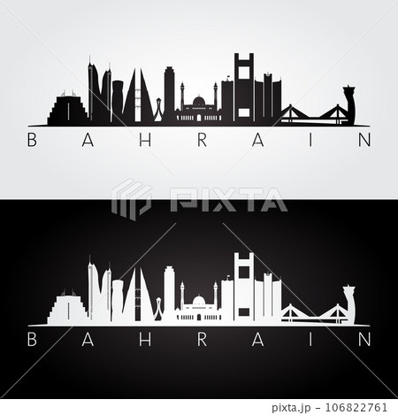 Bahrain skyline and landmarks silhouette 106822761