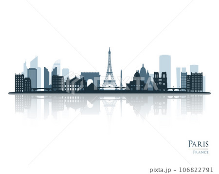 Paris skyline silhouette with reflection.  106822791