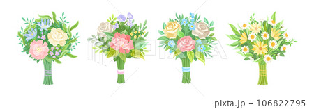 Flower Bouquet and Bunch with Green Leafy Branches Vector Set Flower Bouquet and Bunch with Green Leafy Branches Vector Set 106822795