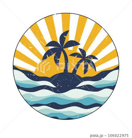 Ocean Sunrise - Distressed Palm Tree Island Graphic Ocean Sunrise - Distressed Palm Tree Island Graphic 106822975