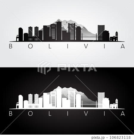 Bolivia skyline and landmarks silhouette Bolivia skyline and landmarks silhouette 106823118