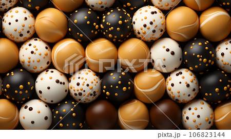 Assorted and collage of delicious glazed donuts, a popular dessert, TOP view,  photo for pastry shop and cafe menu 106823144