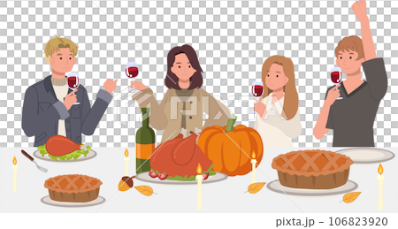 Happy Friends Enjoying Thanksgiving Dinner.Thanksgiving Celebration Happy Friends Enjoying Thanksgiving Dinner.Thanksgiving Celebration 106823920