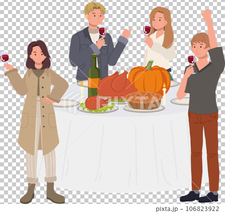 Happy Friends Enjoying Thanksgiving Dinner.Thanksgiving Celebration Happy Friends Enjoying Thanksgiving Dinner.Thanksgiving Celebration 106823922