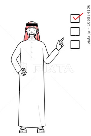 チェックリストを指さすイスラムのシニア男性 チェックリストを指さすイスラムのシニア男性 106824106