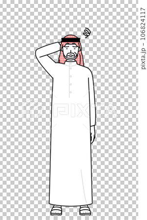 Muslim senior man scratching his head in trouble 106824117