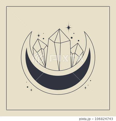 Line art crystal, magical healing concept with moon esoteric elements. Line art crystal, magical healing concept with moon esoteric elements. 106824743