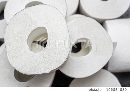 Rolls of toilet paper. Lots of toilet paper rolls. Soft hygienic paper Rolls of toilet paper. Lots of toilet paper rolls. Soft hygienic paper 106824889