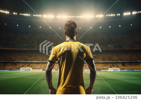 Male player on stadium at world cup. Back view. Generative AI 106825206