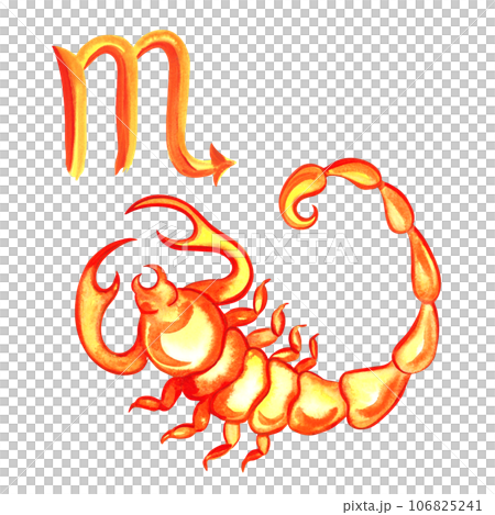 Scorpio. Zodiac sign by horoscope. The watercolor is hand-drawn. Artistic, color, colorized illustration. Isolate. For astrological forecasts, calendars, printed products. 106825241