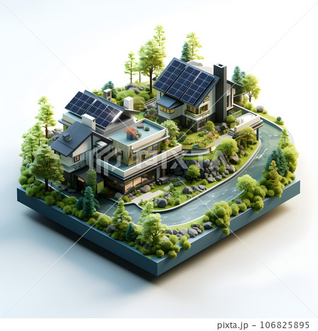 isometric architecture eco sustainable environment generative AI. 106825895