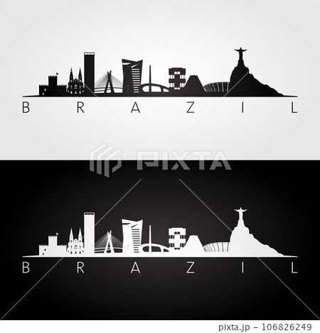 Brazil skyline and landmarks silhouette 106826249