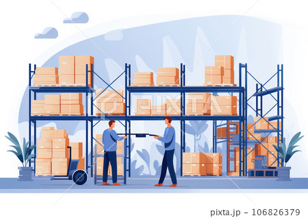 Warehouse worker checking the barcode of parcels Warehouse worker checking the barcode of parcels 106826379