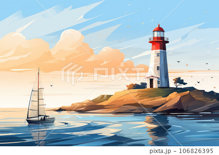 Lighthouse on the rocky shore 106826395