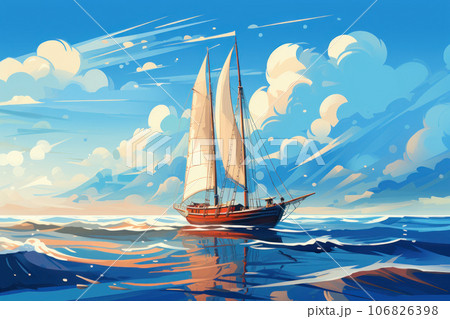 Sailboat on sea waves Sailboat on sea waves 106826398