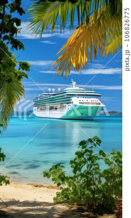Cruise ship near tropical island Cruise ship near tropical island 106826775