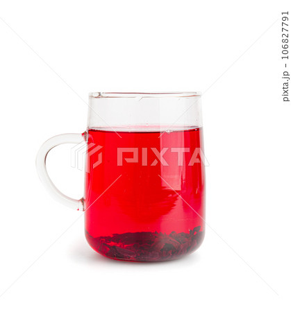 Hibiscus Tea, Dry Rose Drink, Cold Fruit Red Tea in Transparent Mug, Roselle Hibiscus Tea Hibiscus Tea, Dry Rose Drink, Cold Fruit Red Tea in Transparent Mug, Roselle Hibiscus Tea 106827791