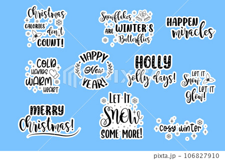 Stickers set winter inscriptions, greetings, happy new year and Christmas Stickers set winter inscriptions, greetings, happy new year and Christmas 106827910
