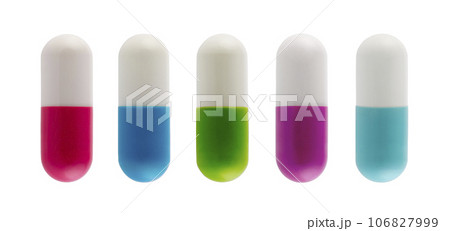 Medicine colorful pill capsules isolated on white background Medicine colorful pill capsules isolated on white background 106827999