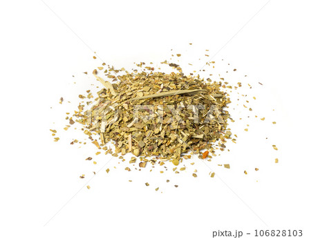 Matcha and Green Tea Leaves Mix Isolated, Dry Fresh Herbal Tea Pile, Healthy Drink Ingredient Matcha and Green Tea Leaves Mix Isolated, Dry Fresh Herbal Tea Pile, Healthy Drink Ingredient 106828103