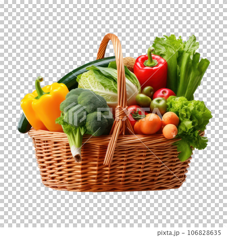 Fresh vegetables in basket isolated 106828635