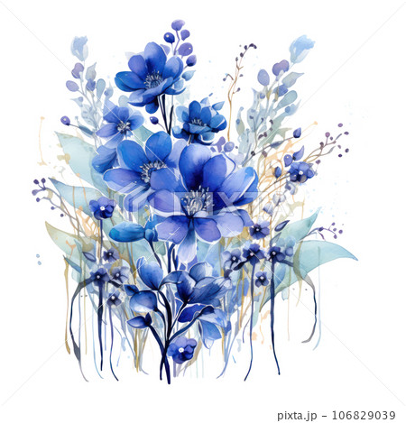 Watercolor blue flowers 106829039