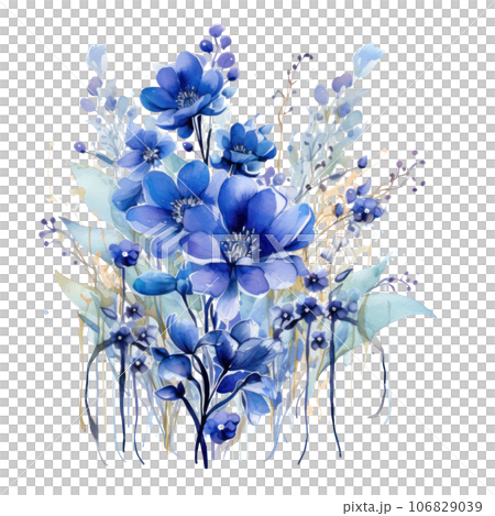 Watercolor blue flowers 106829039