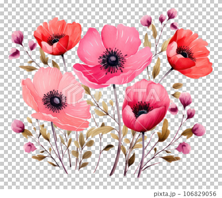 Pink watercolor flowers isolated 106829056