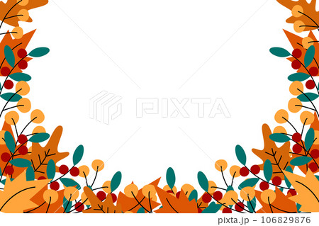 Abstract autumnal border frame with copy space inside and various twigs in trendy bright fall shades Abstract autumnal border frame with copy space inside and various twigs in trendy bright fall shades 106829876