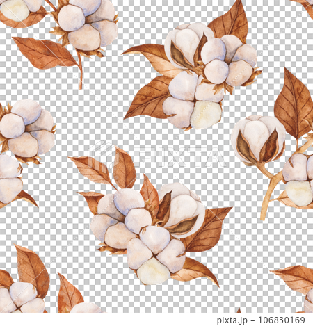 watercolor seamless pattern with cotton buds and dry leaves. Realistic botanical background for invitation,Holiday Winter Set, New Year clipart, decorations, Greeting card watercolor seamless pattern with cotton buds and dry leaves. Realistic botanical background for invitation,Holiday Winter Set, New Year clipart, decorations, Greeting card 106830169