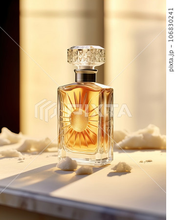 Luxurious perfume bottle, exquisite perfume commercial with natural light and rich rextures in studio background, beauty product container 106830241