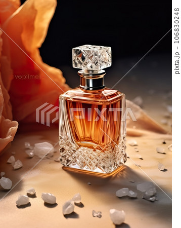 Luxurious perfume bottle, exquisite perfume commercial with natural light and rich rextures in studio background, beauty product container Luxurious perfume bottle, exquisite perfume commercial with natural light and rich rextures in studio background, beauty product container 106830248