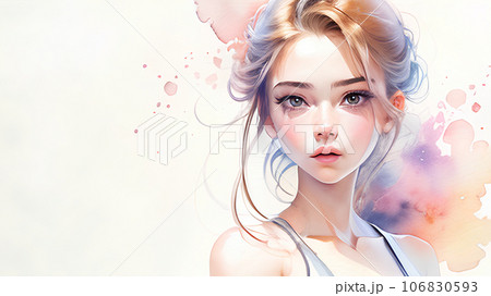 水彩風の可愛い女の子 AI画像生成 106830593