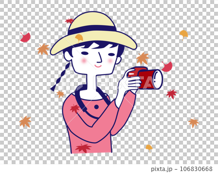 散る紅葉とカメラを持って紅葉狩りをする女の子 散る紅葉とカメラを持って紅葉狩りをする女の子 106830668