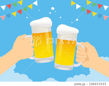 夏空とガーランドとビールで乾杯イラスト 106831035