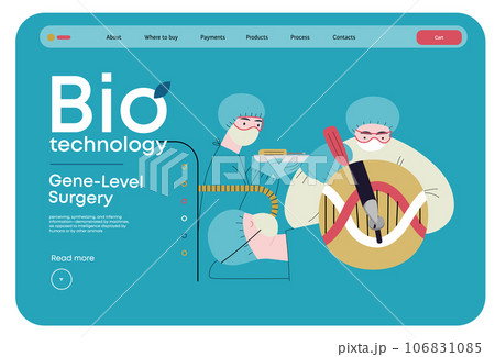 Bio Technology, Gene-Level Surgery -modern flat vector concept illustration of precise genetic modifications at the molecular leve. Metaphor of treating genetic disorders and enhancing human health 106831085
