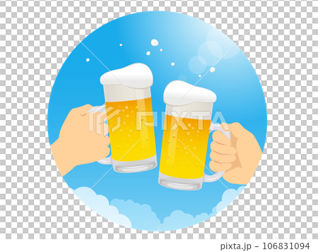 用夏日的天空和啤酒敬酒的一點插圖 106831094