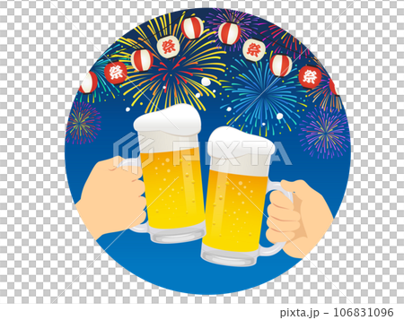 夏祭りにビールで乾杯ワンポイントイラスト 106831096