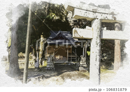 水彩画風　不動院岩屋堂　岩屋神社　鳥取県八頭郡若桜町 106831879