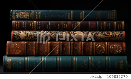 横に重ねられた古い洋書「AI生成画像」 横に重ねられた古い洋書「AI生成画像」 106832270