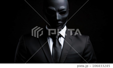 黒い仮面をかぶったダークスーツの人物「AI生成画像」 106833285