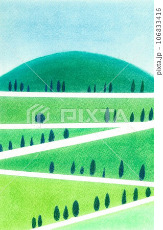 ソフトパステル画 ヴァル・ドルチャ 夏風景 手描き ソフトパステル画 ヴァル・ドルチャ 夏風景 手描き 106833416
