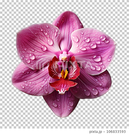 Pink orchid flower with water drops close up isolated on transparent background, generative ai Pink orchid flower with water drops close up isolated on transparent background, generative ai 106833593