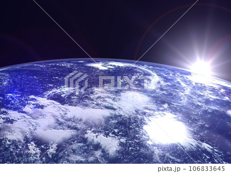 地球 海 太陽 朝陽 水平線 日の出 宇宙 雲 大気(3DCGイメージ) 地球 海 太陽 朝陽 水平線 日の出 宇宙 雲 大気(3DCGイメージ) 106833645