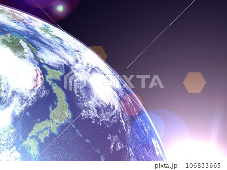 地球　日本　太陽　朝陽　ゴースト　フレア(3DCGイメージ) 106833665