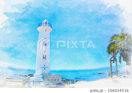 [知多郡]美浜町の野間崎灯台の水彩画 106834516