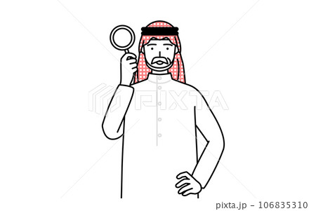 虫メガネをのぞくイスラムのシニア男性 虫メガネをのぞくイスラムのシニア男性 106835310